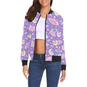 Saturn's Wish Purple Women's Bomber Jacket