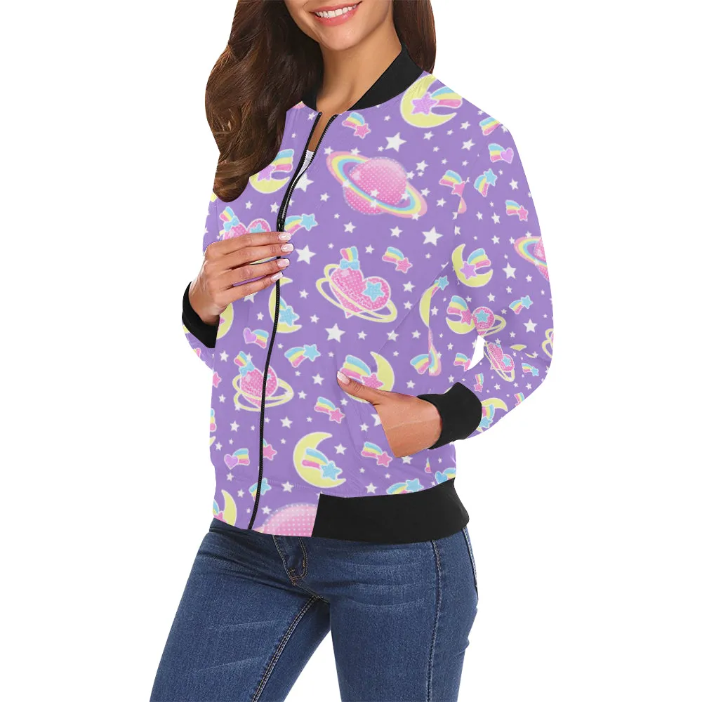 Saturn's Wish Purple Women's Bomber Jacket