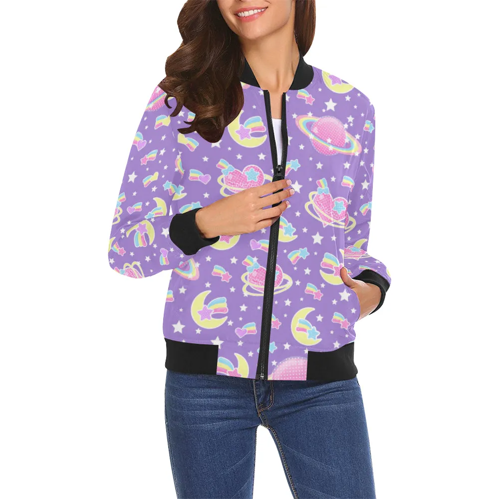 Saturn's Wish Purple Women's Bomber Jacket