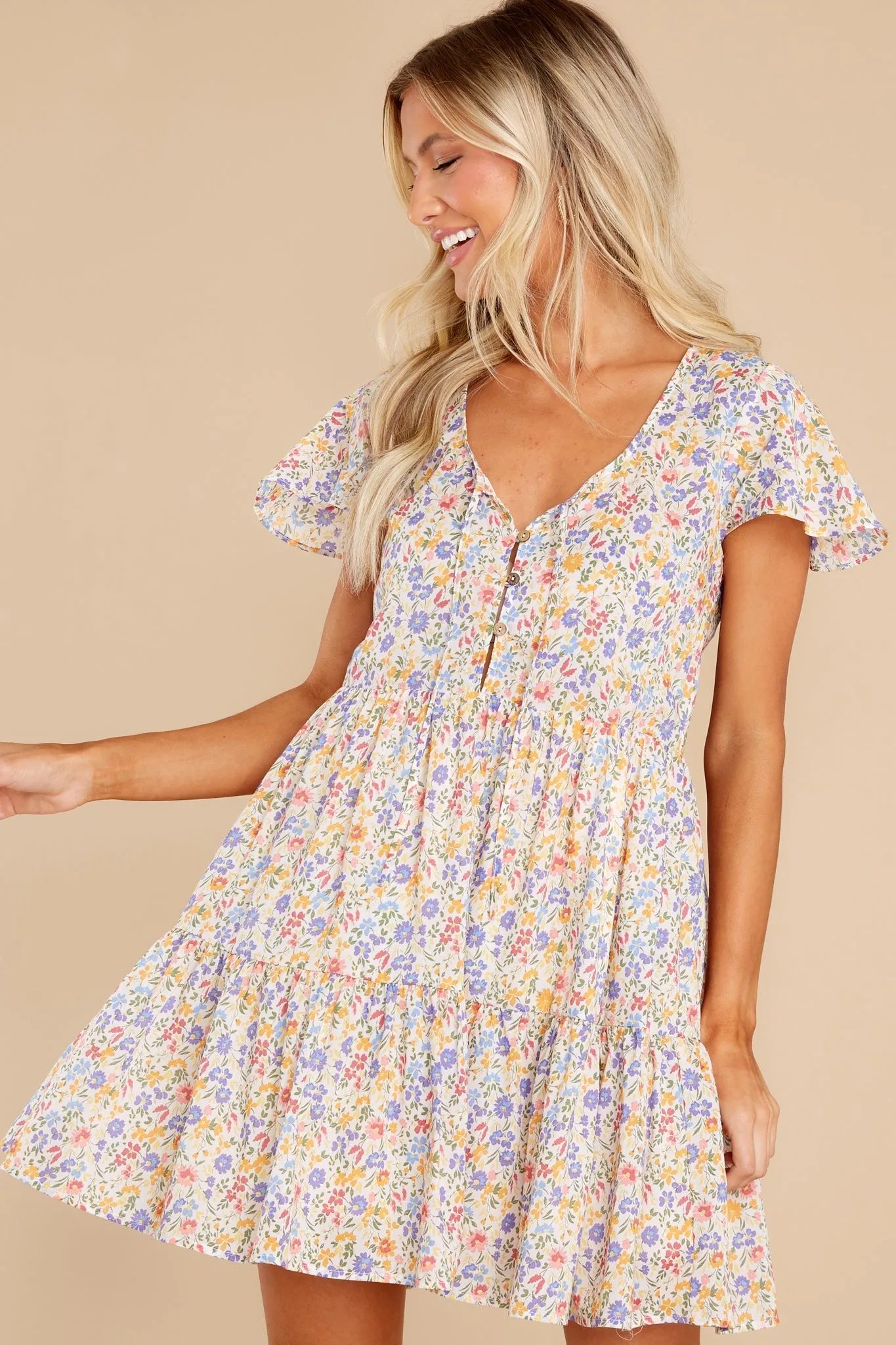 Secret Gardens Ivory Multi Floral Print Dress