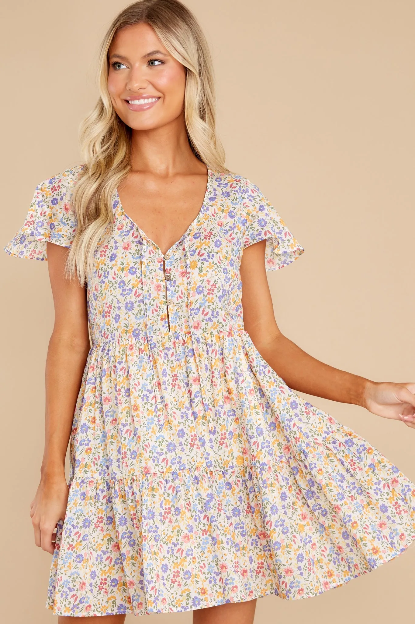 Secret Gardens Ivory Multi Floral Print Dress