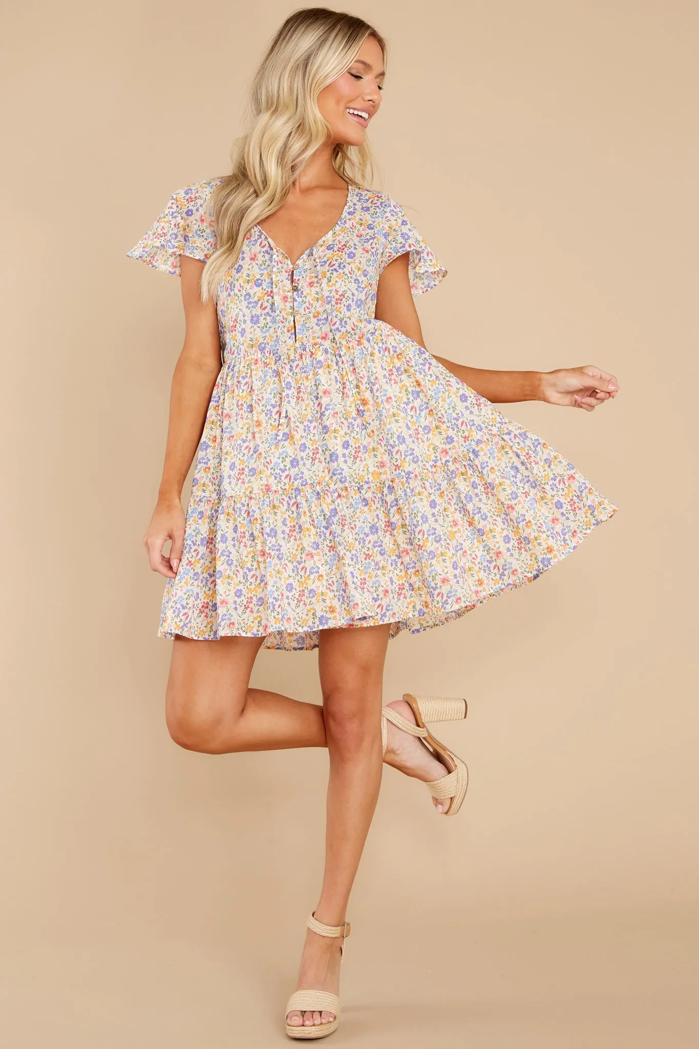 Secret Gardens Ivory Multi Floral Print Dress