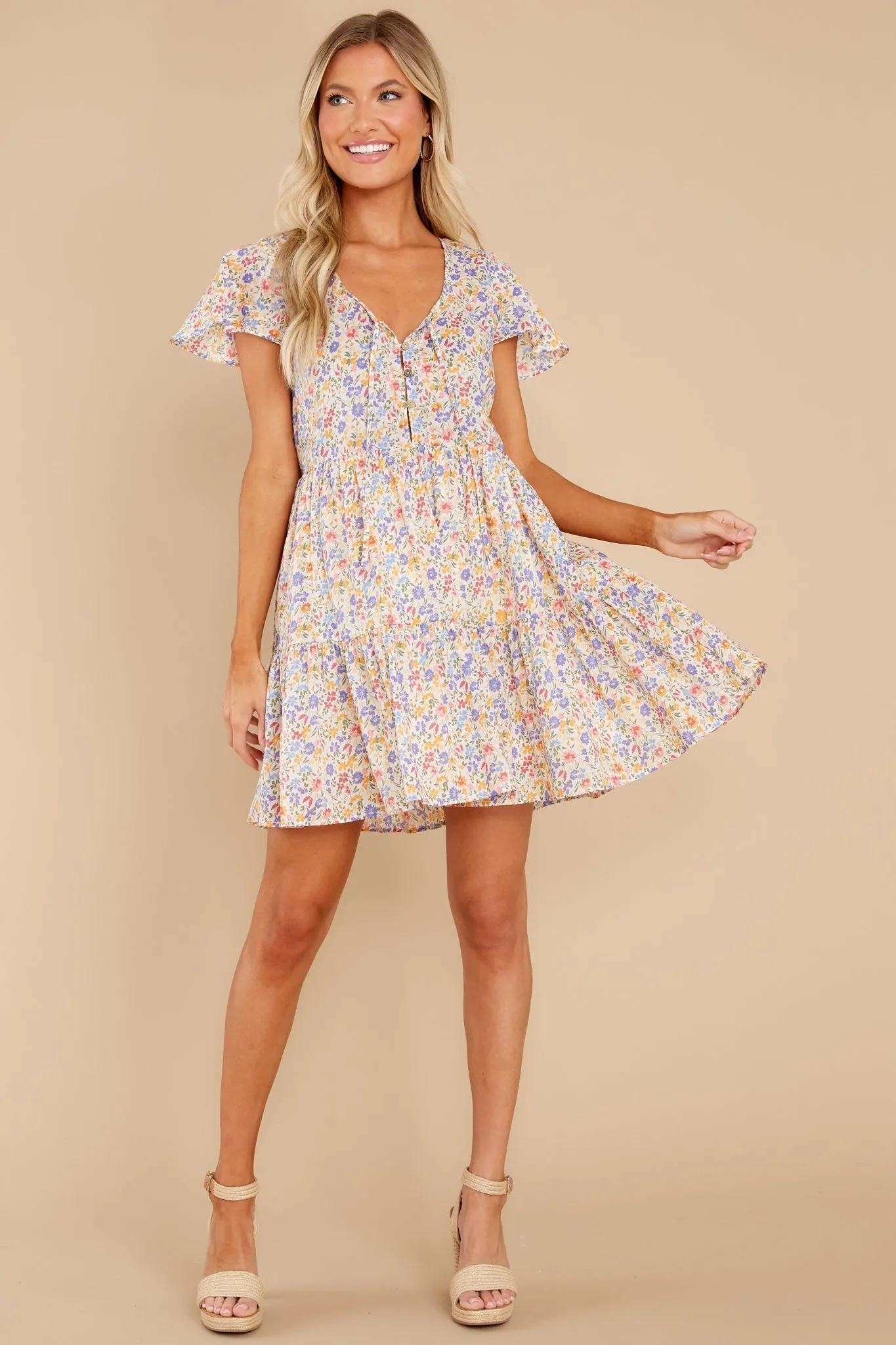 Secret Gardens Ivory Multi Floral Print Dress