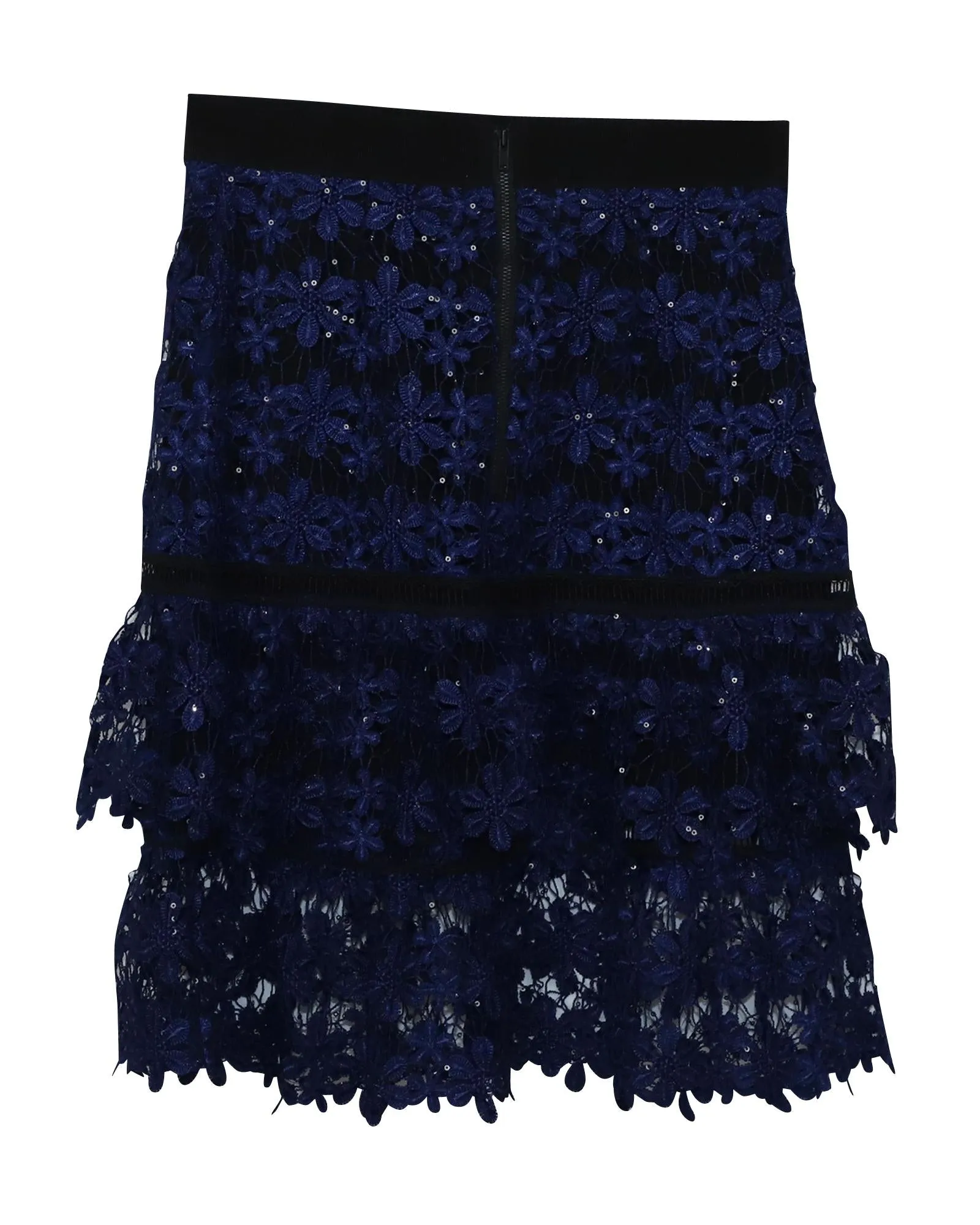 Self-Portrait Floral Lace Flounce Skirt in Blue Polyester