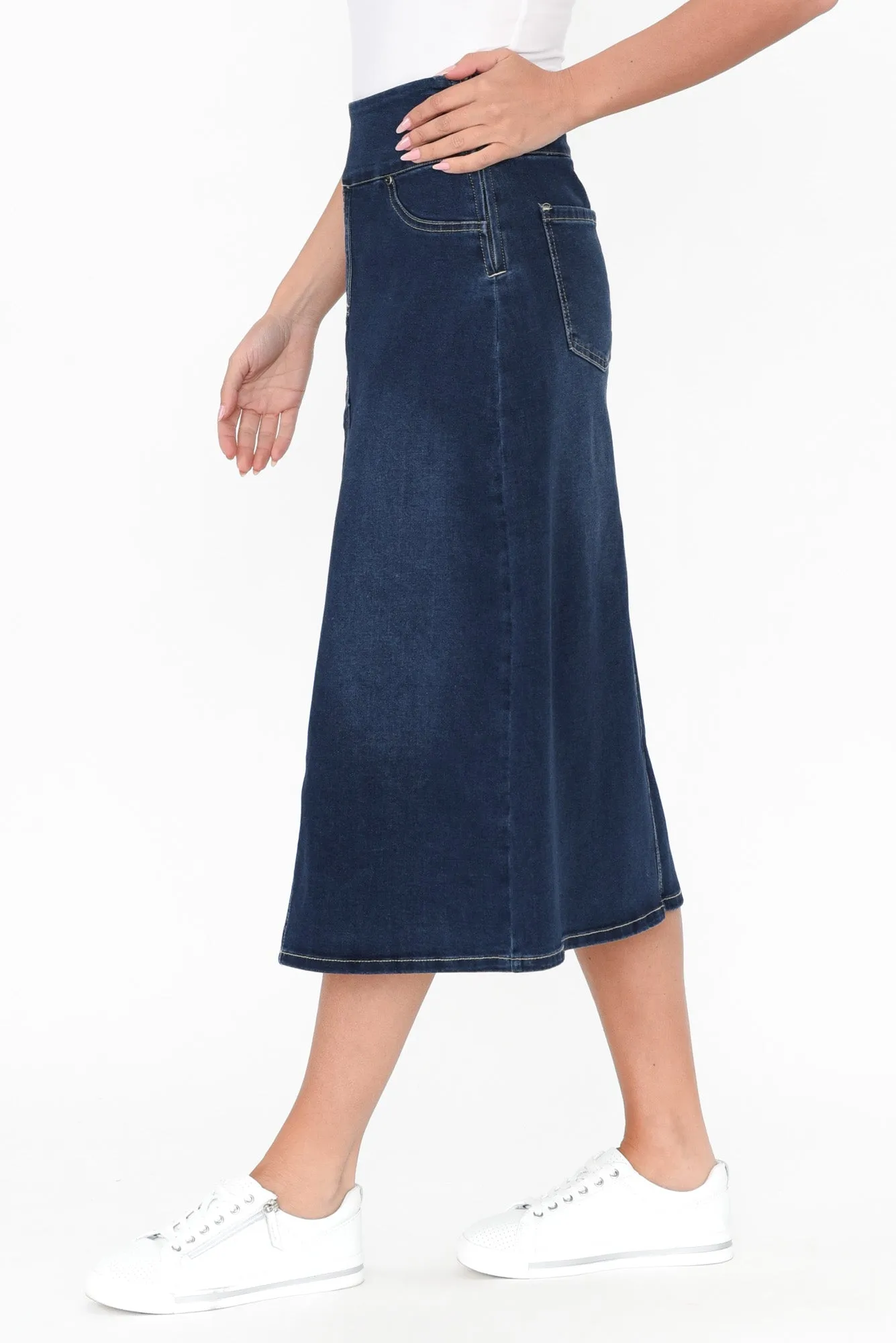 Shelby Navy Denim Stretch Skirt