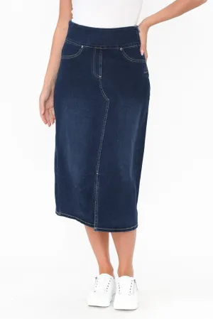 Shelby Navy Denim Stretch Skirt