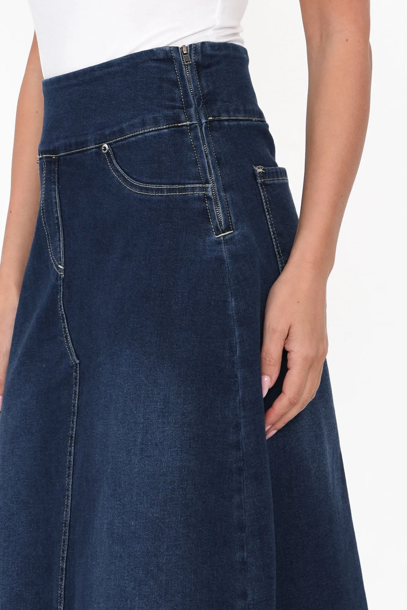 Shelby Navy Denim Stretch Skirt