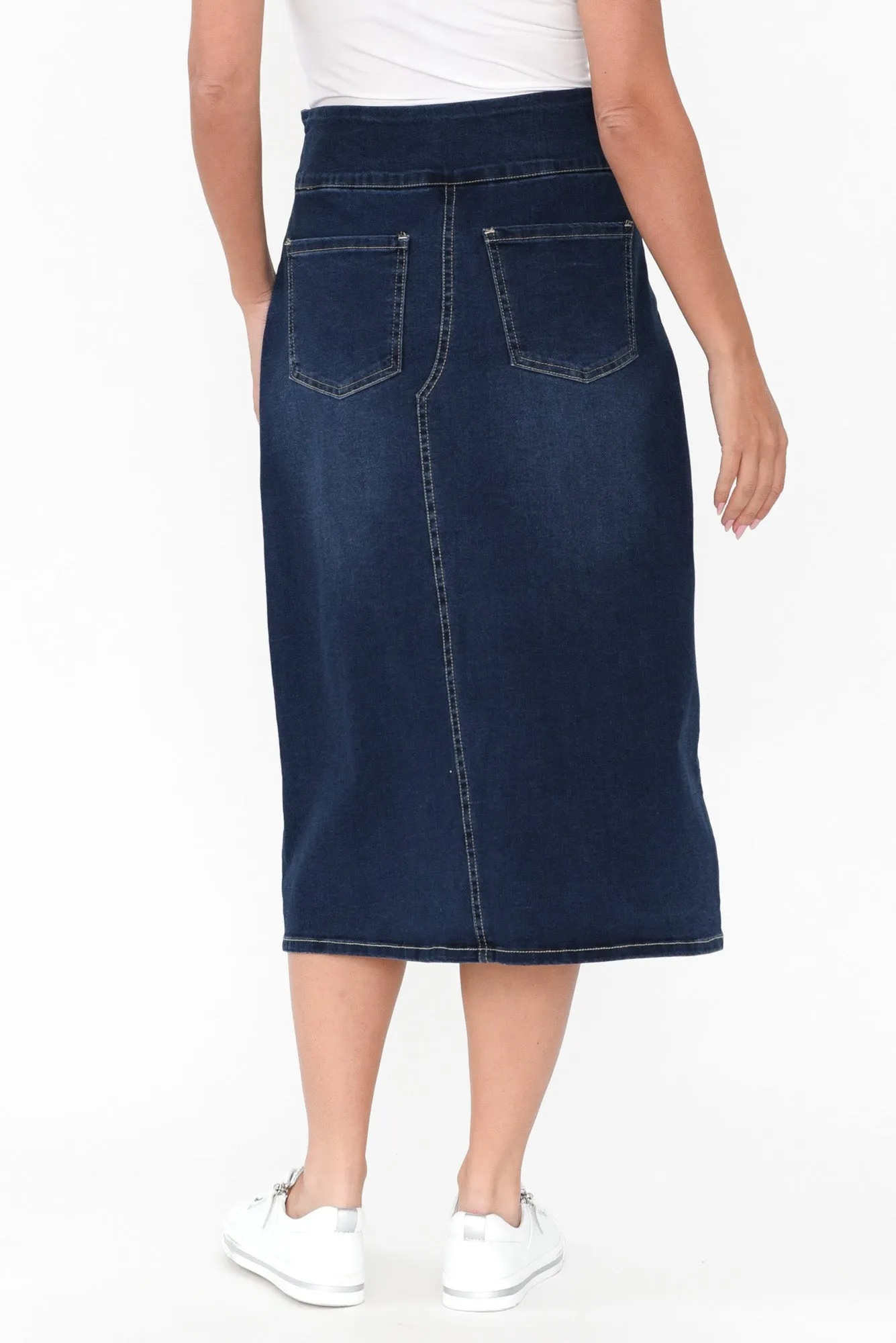 Shelby Navy Denim Stretch Skirt