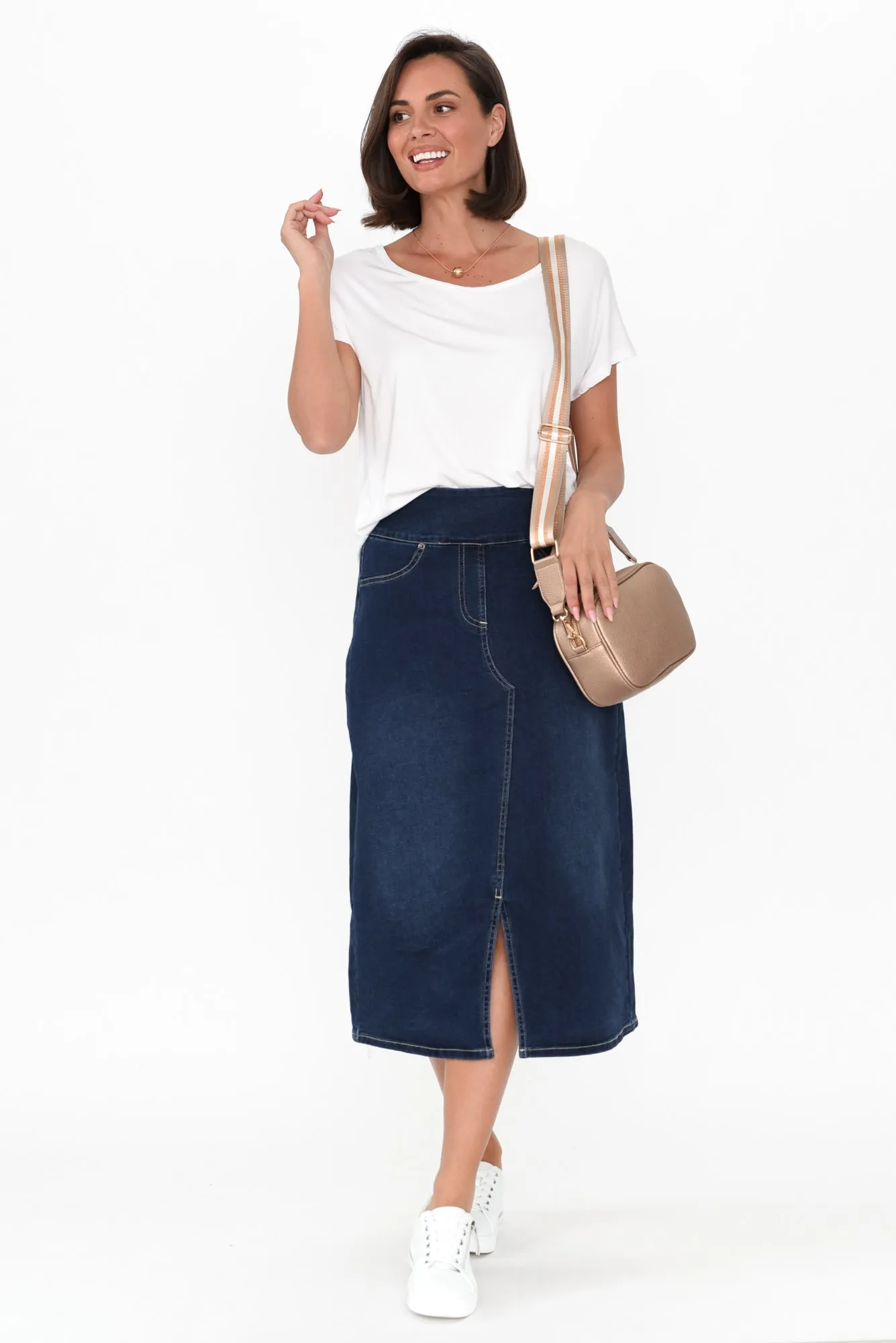 Shelby Navy Denim Stretch Skirt