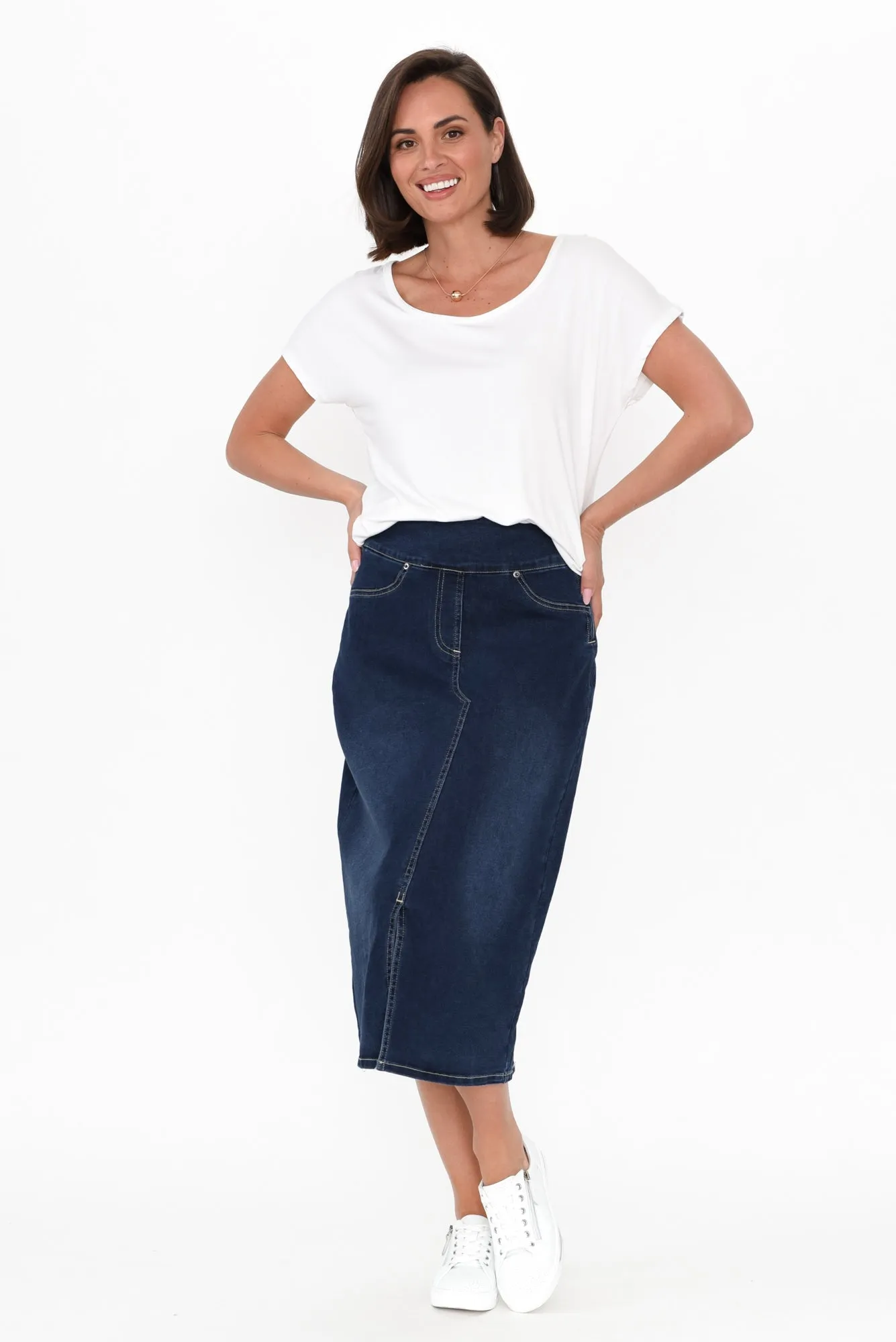 Shelby Navy Denim Stretch Skirt