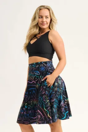 Silky Narrow Waisted Midi Skater Skirt W/ Pockets - Scratchboard Spellz