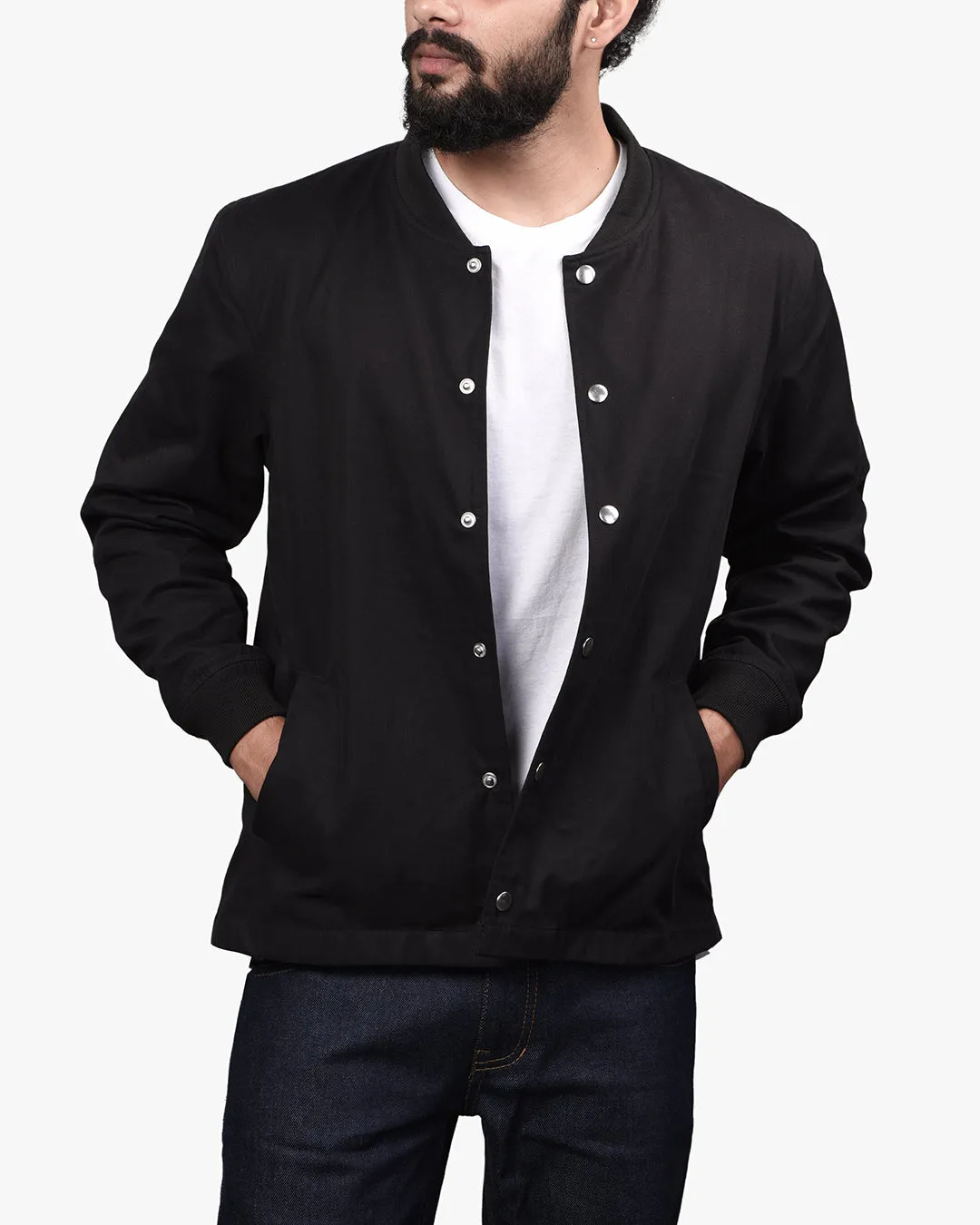 Soft Black Twill Bomber Jacket