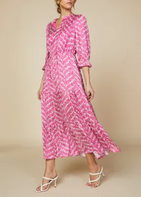 Split Neck Ruffle Midi Dress