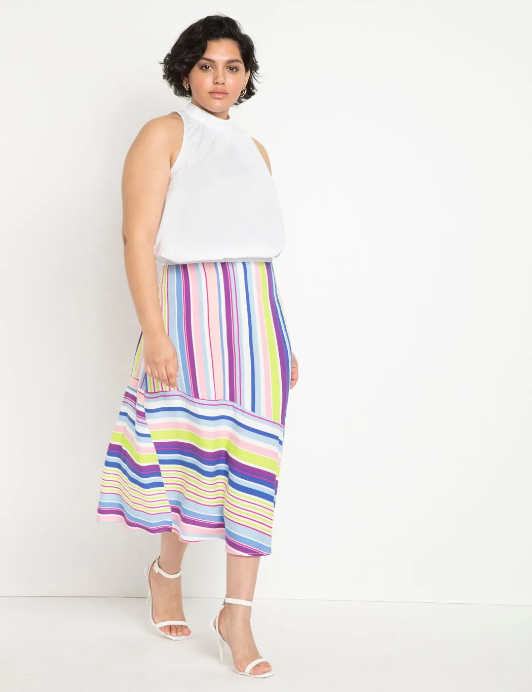 Sriped Midi Skirt in Straight and Narrow