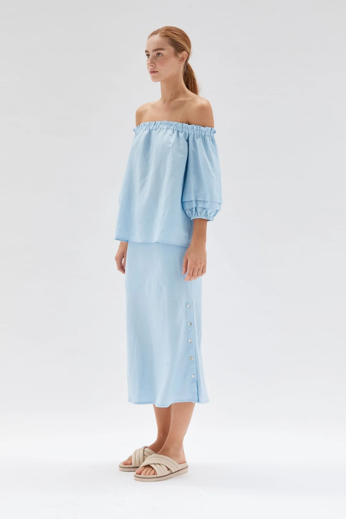 Staple the Label - Skylar Bias Midi Skirt in Sky Blue