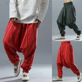 Striped Ethnic Punk Harem Big Crotch Casual Style Men Pants