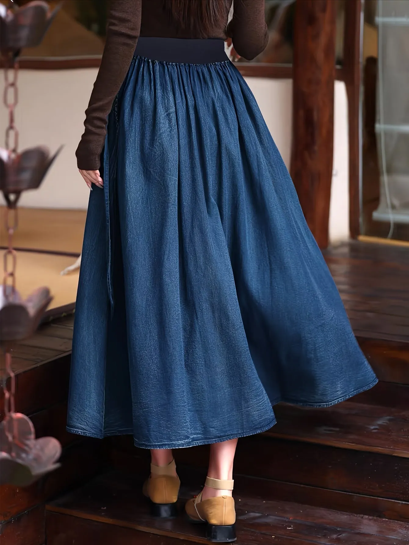 Stylish High-Waisted Midi Denim Skirt - Comfortable, Fashionable, and Versatile - Perfect for Everyday Wear, Casual Outings, and Work Events