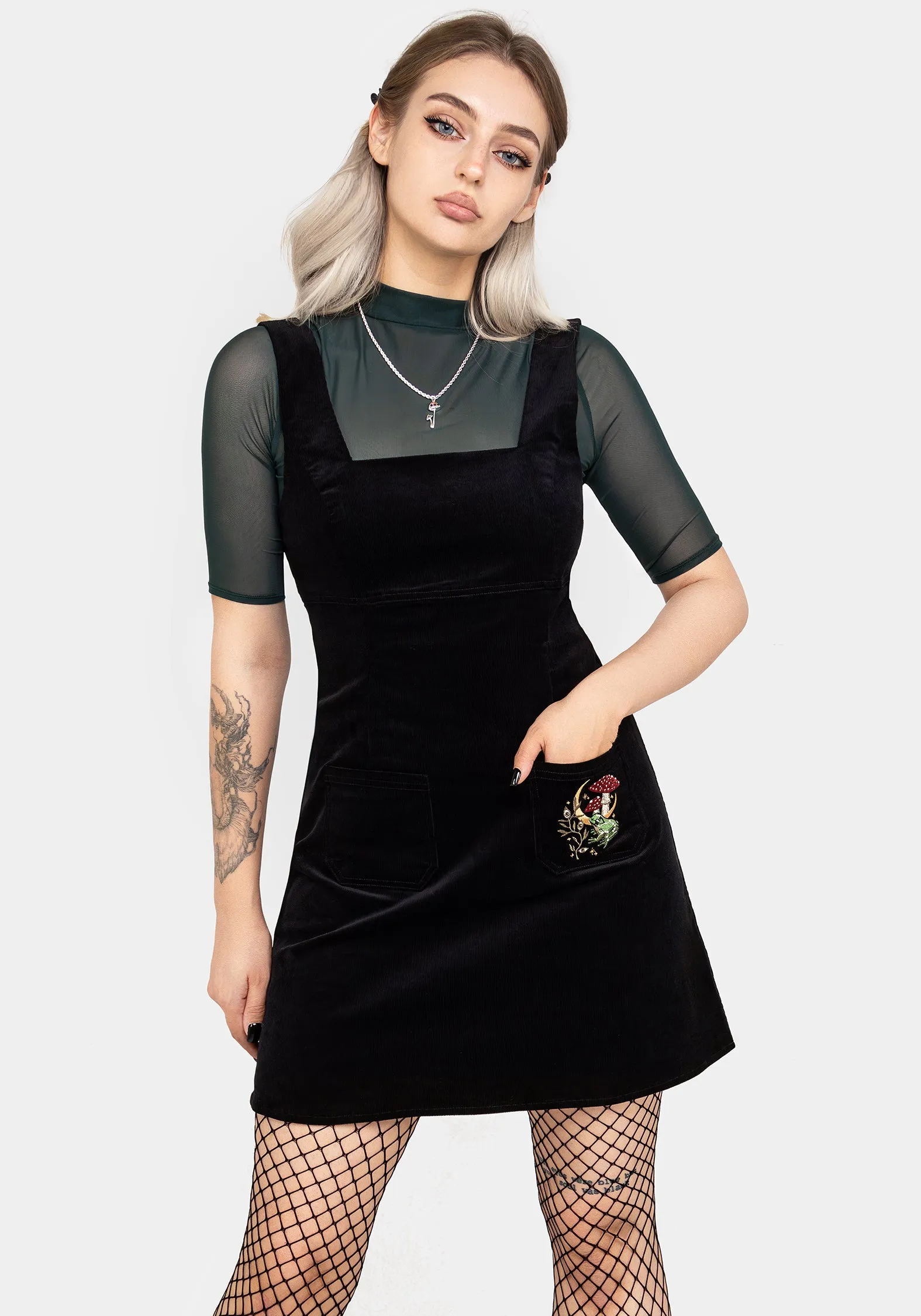 Swamplife Embroidered Cord Mini Pinafore Dress