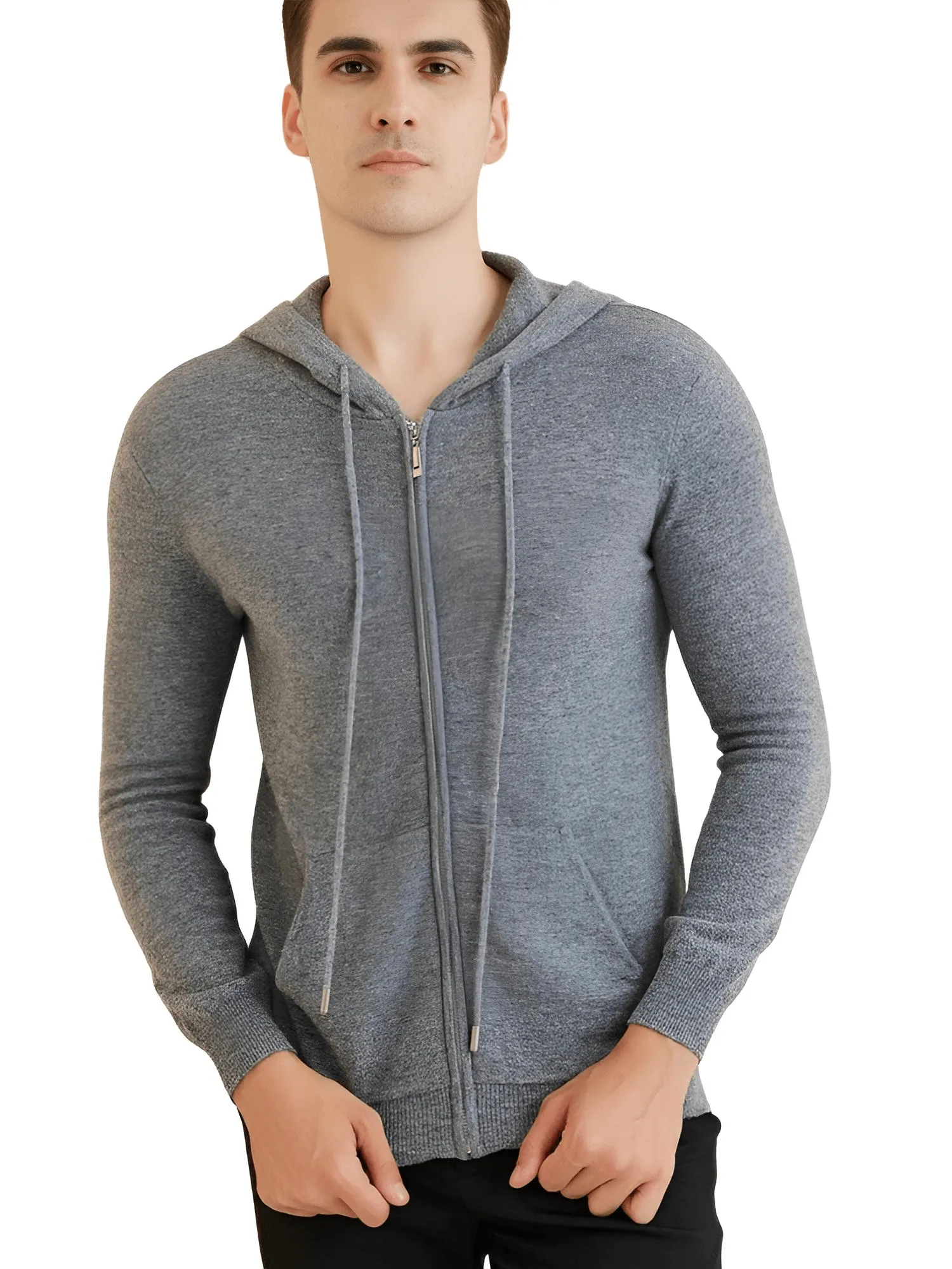 Sweater Men's 100% Merino Wool Cardigan Hoodies Fall Winter Warm Long Sleeve Zip Sweatshirt Sport Hooded Jacket