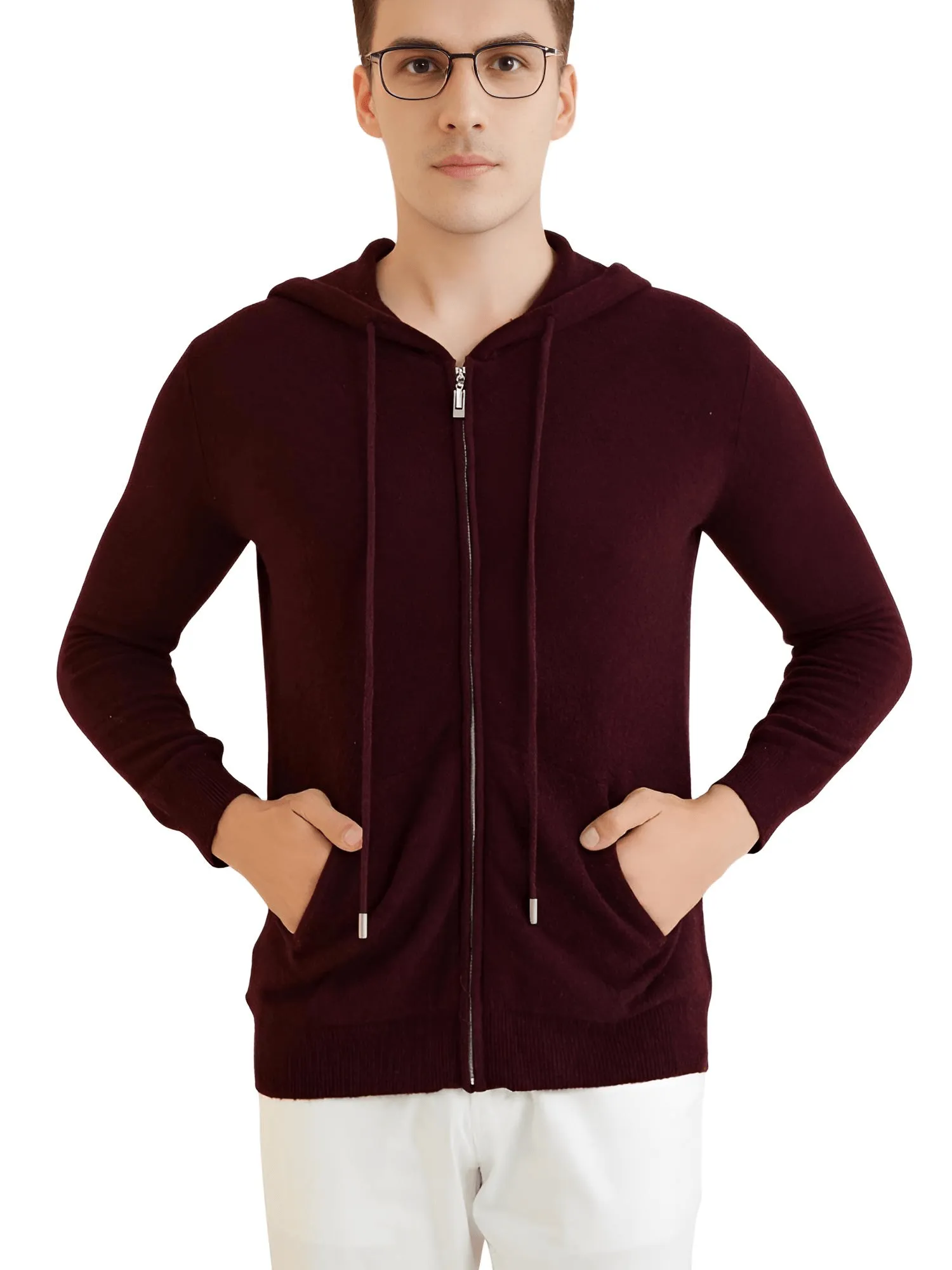 Sweater Men's 100% Merino Wool Cardigan Hoodies Fall Winter Warm Long Sleeve Zip Sweatshirt Sport Hooded Jacket