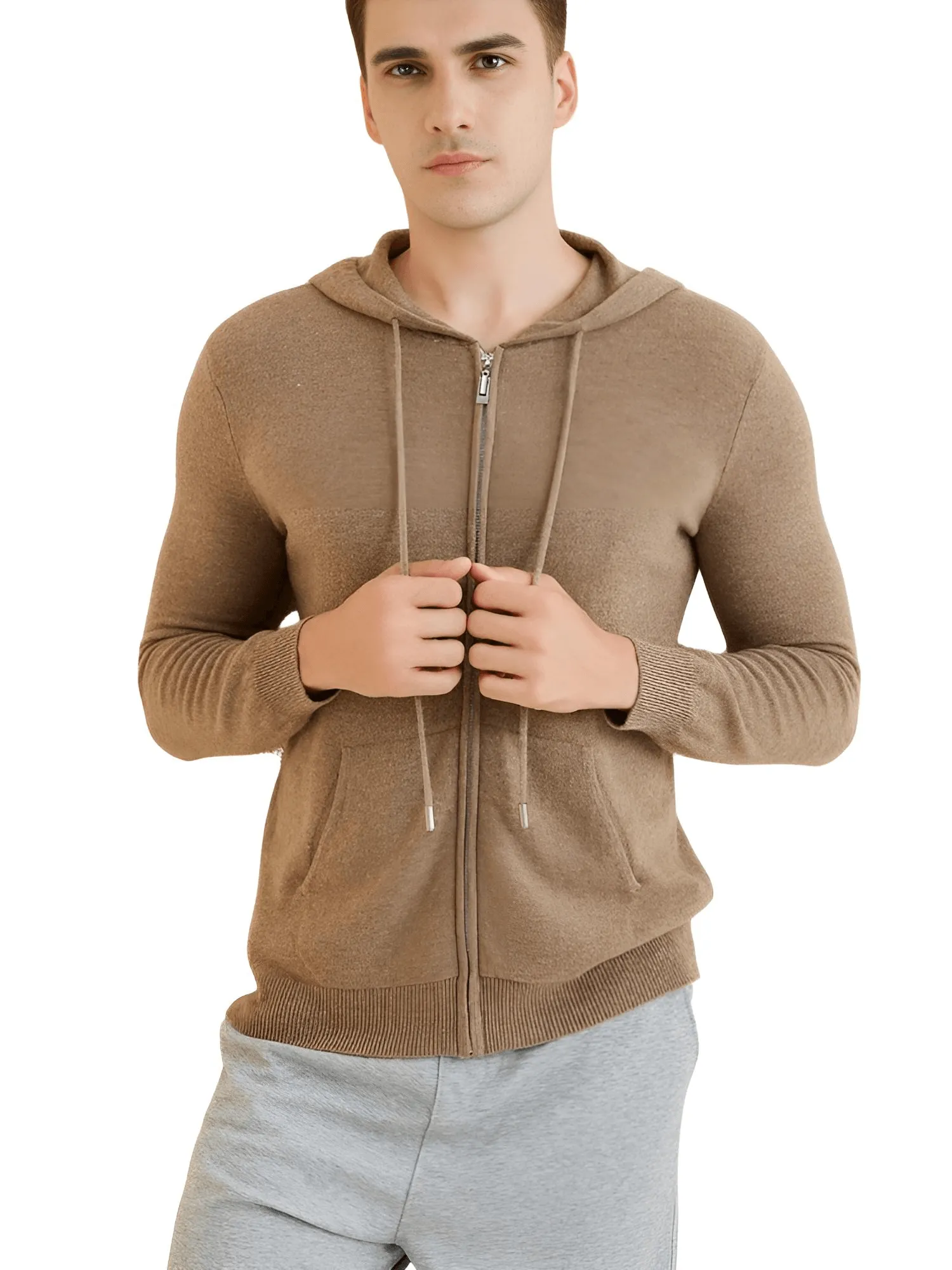 Sweater Men's 100% Merino Wool Cardigan Hoodies Fall Winter Warm Long Sleeve Zip Sweatshirt Sport Hooded Jacket