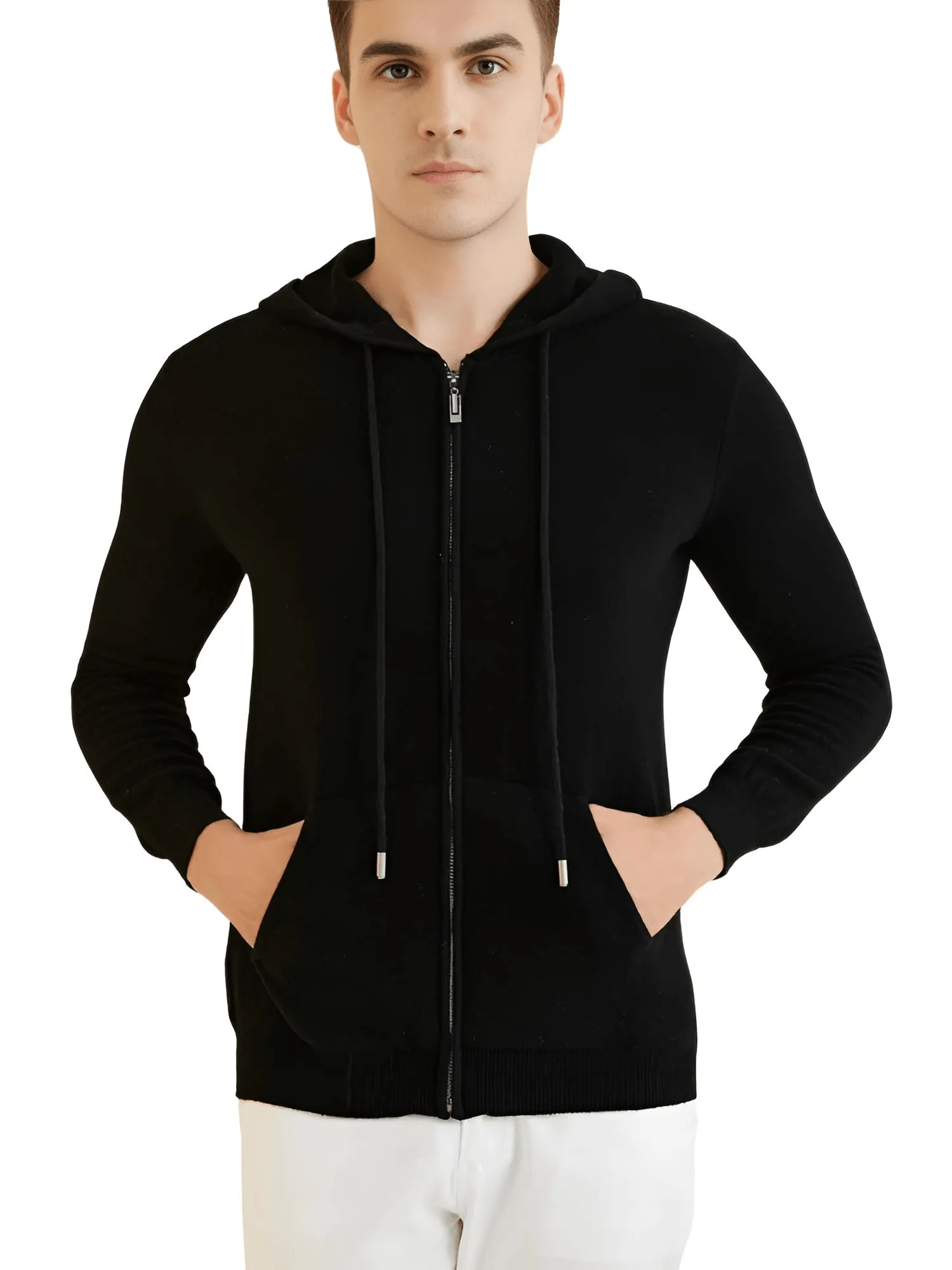 Sweater Men's 100% Merino Wool Cardigan Hoodies Fall Winter Warm Long Sleeve Zip Sweatshirt Sport Hooded Jacket