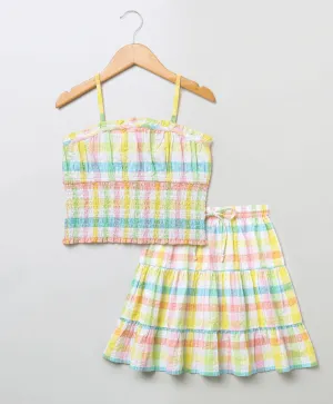 Sweetlime By AS Cotton Checkered Skirt top smoking co-ord set- Multi