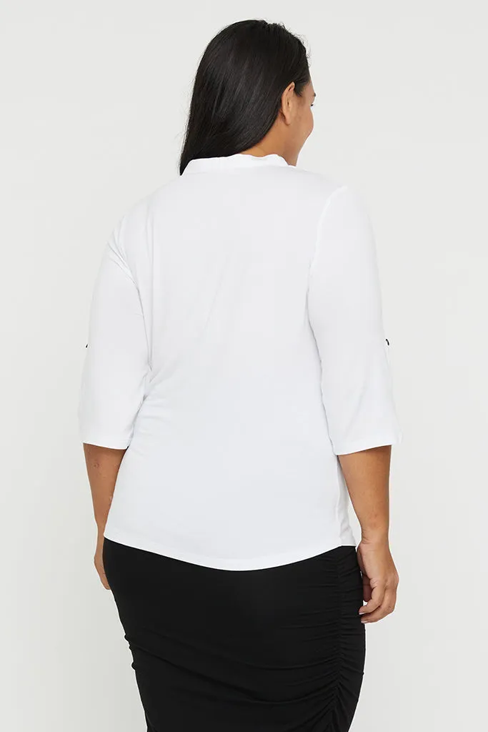 Tab Sleeve Top - White