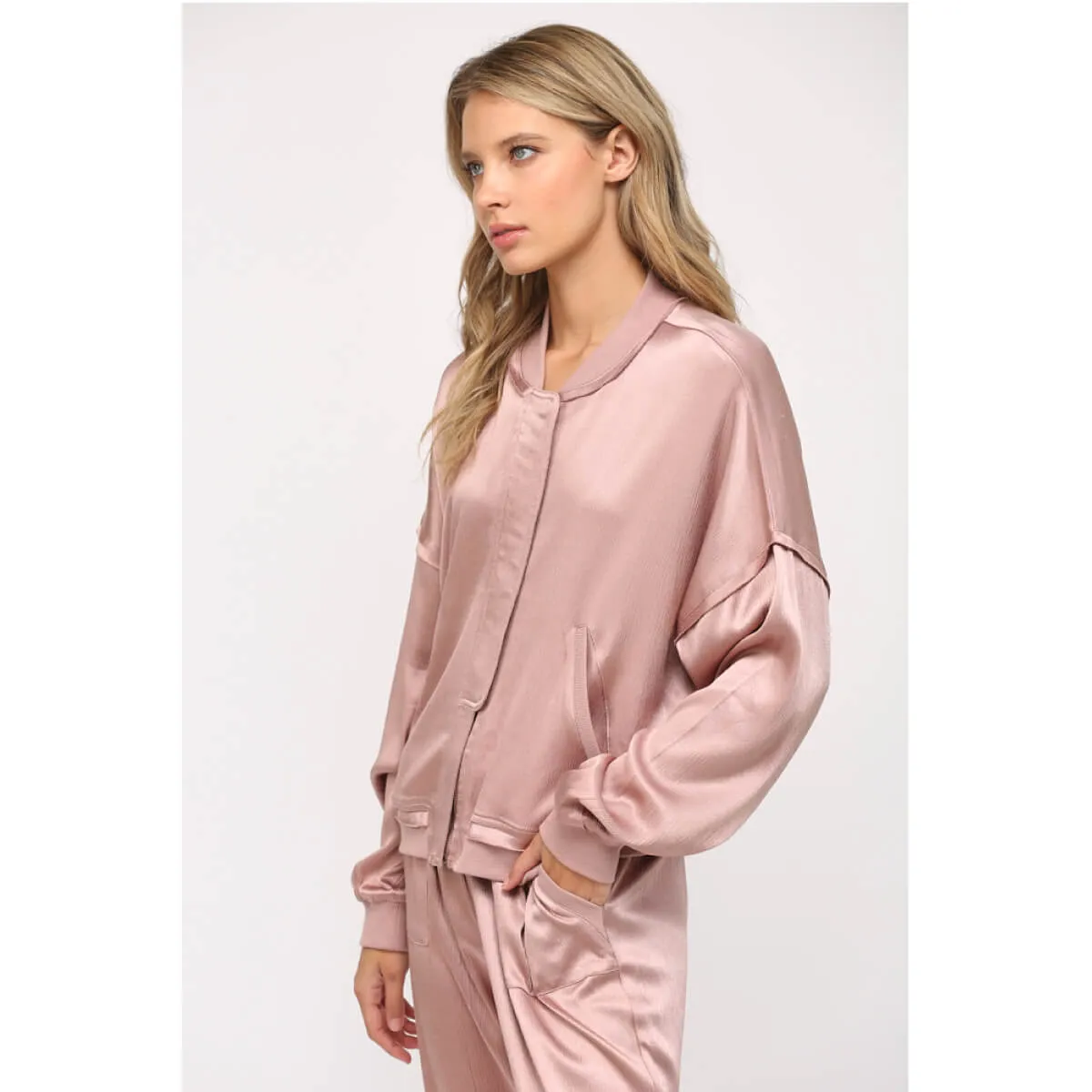 Textured Satin Summer Bomber Jacket