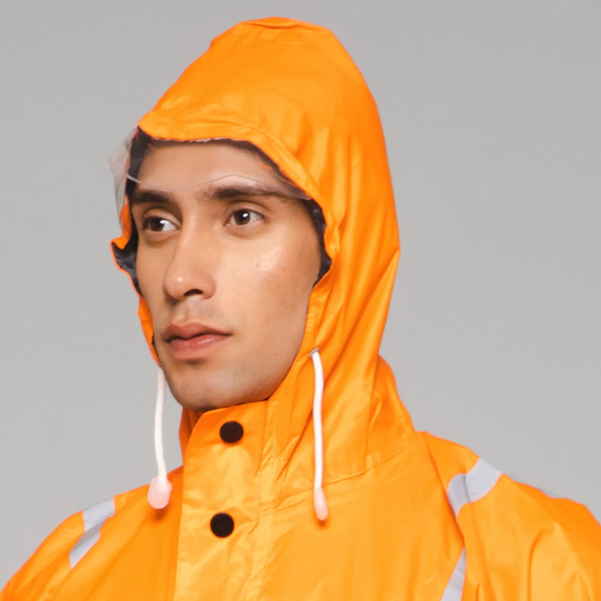 THE CLOWNFISH Leroy Series Rain Coat for Men Waterproof for Bike Raincoat for Men with Hood. Set of Orange Jacket with Black Trouser (XX-Large)