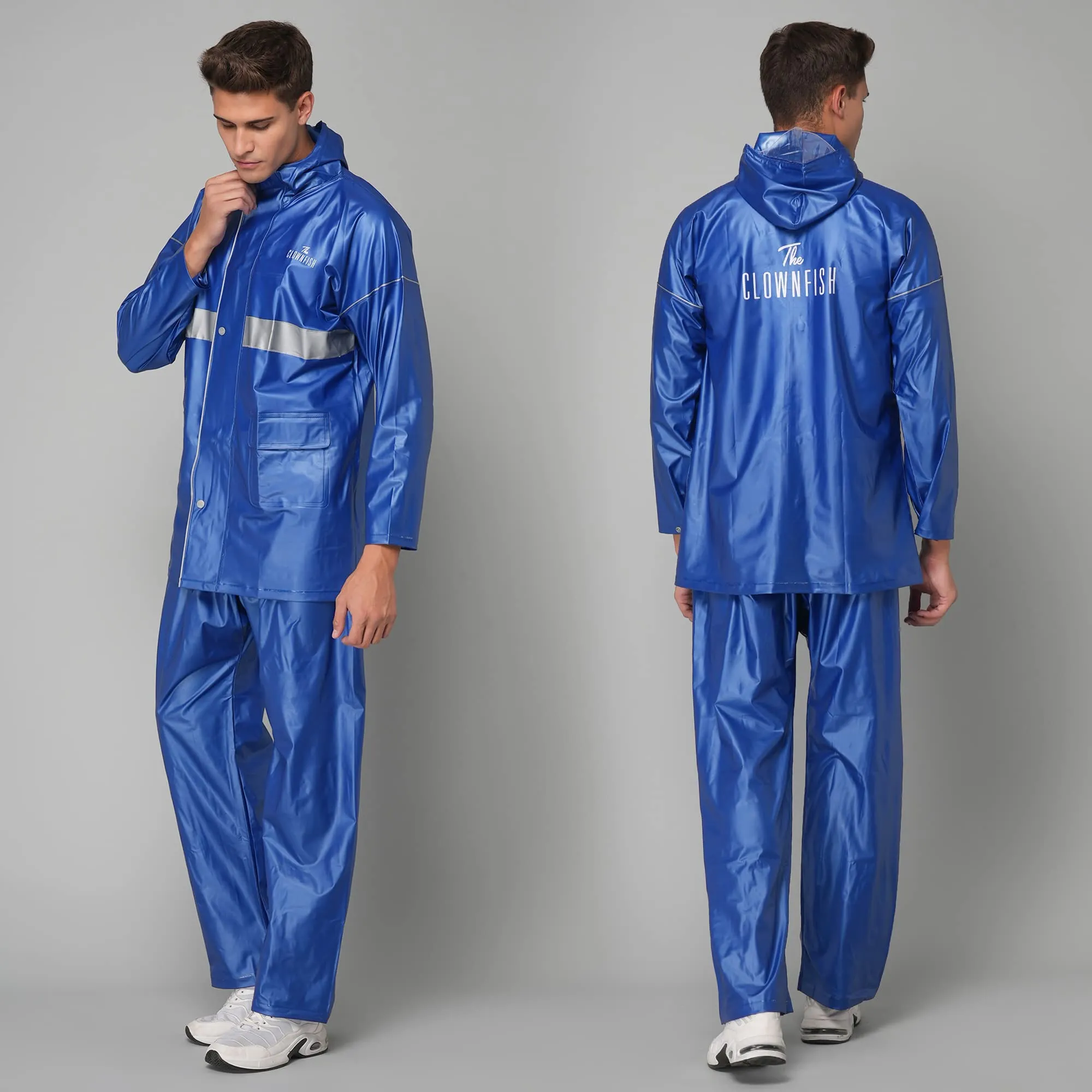 THE CLOWNFISH Rain Coat for Men Waterproof for Bike Raincoat for Men with Hood PVC Material. Set of Top and Bottom. Azure Pro Series (Sky Blue, X-Large)