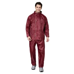 THE CLOWNFISH Rain Coat for Men Waterproof Raincoat with Pants Polyester Reversible Double Layer Rain Coat For Men Bike Rain Suit Rain Jacket Suit Inner Mobile Pocket with Storage Bag (Maroon L)