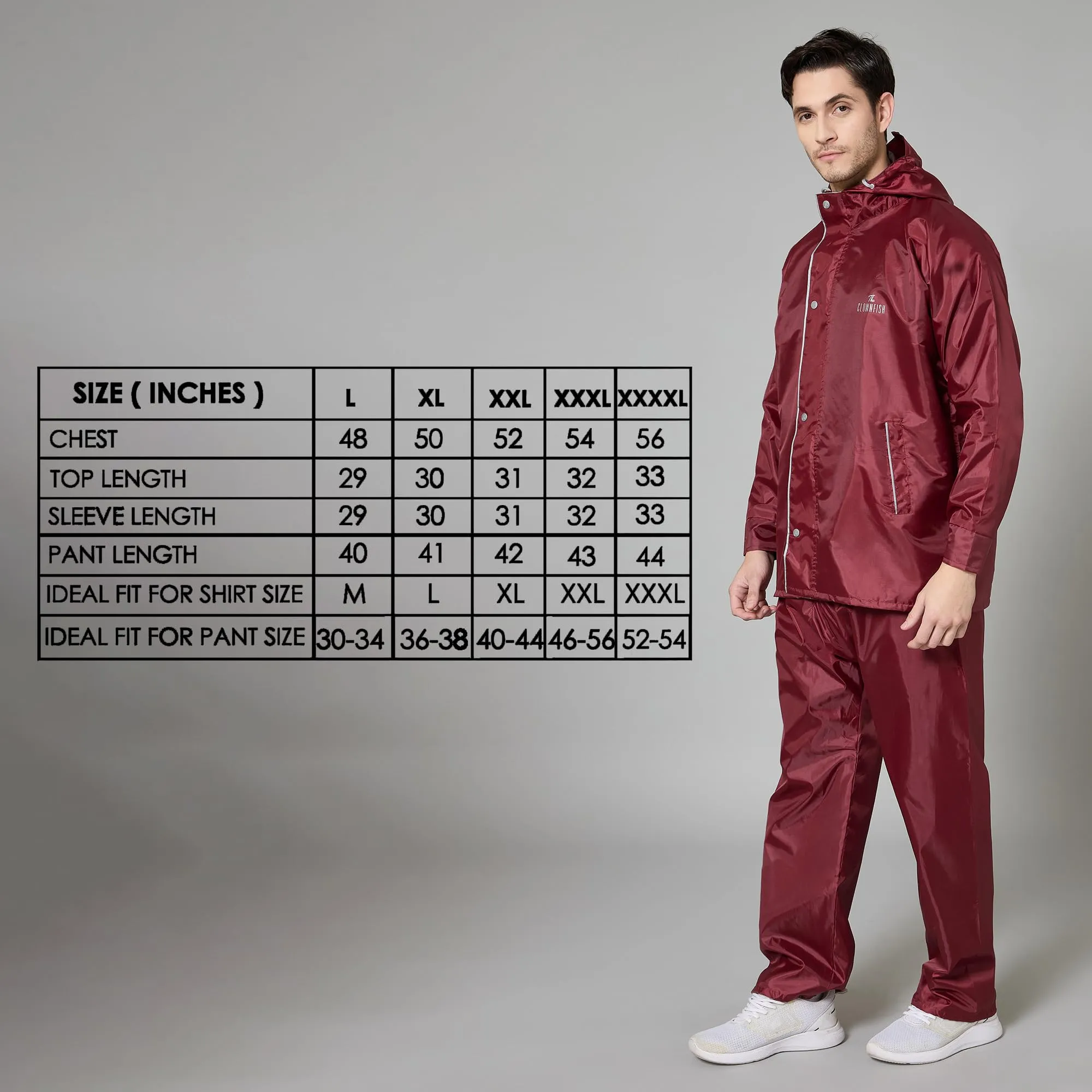 THE CLOWNFISH Rain Coat for Men Waterproof Raincoat with Pants Polyester Reversible Double Layer Rain Coat For Men Bike Rain Suit Rain Jacket Suit Inner Mobile Pocket with Storage Bag (Maroon XL)