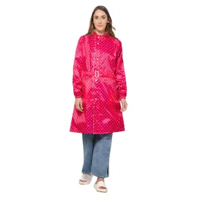 THE CLOWNFISH Raincoats for Women Rain Coat for Women Longcoat Raincoat for Ladies Waterproof Reversible Double Layer. Dotty Delight Series (Dark Pink, XXXX-Large)