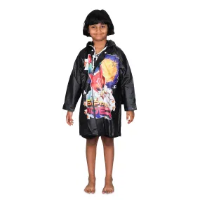 THE CLOWNFISH Toon Caper Series Kids Waterproof PVC Longcoat with Adjustable Hood & Extra Space for Backpack/Schoolbag Holding. Printed Plastic Pouch. Kid Age-4-5 years (Navy Blue)