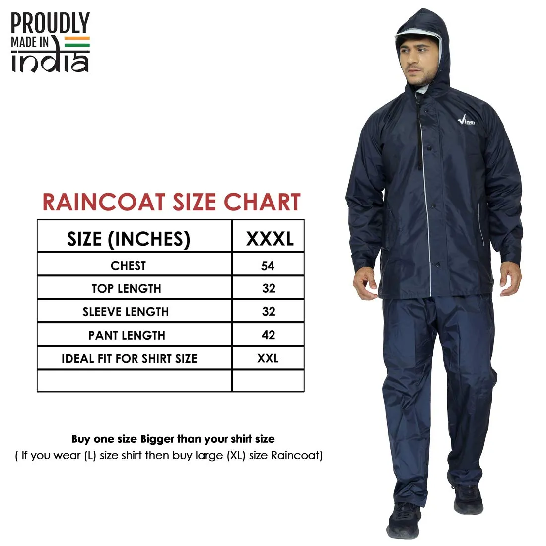 THE CLOWNFISH Viner Series Reversible Waterproof Double Layer Men's Raincoat (Navy Blue, XXXL-Size)