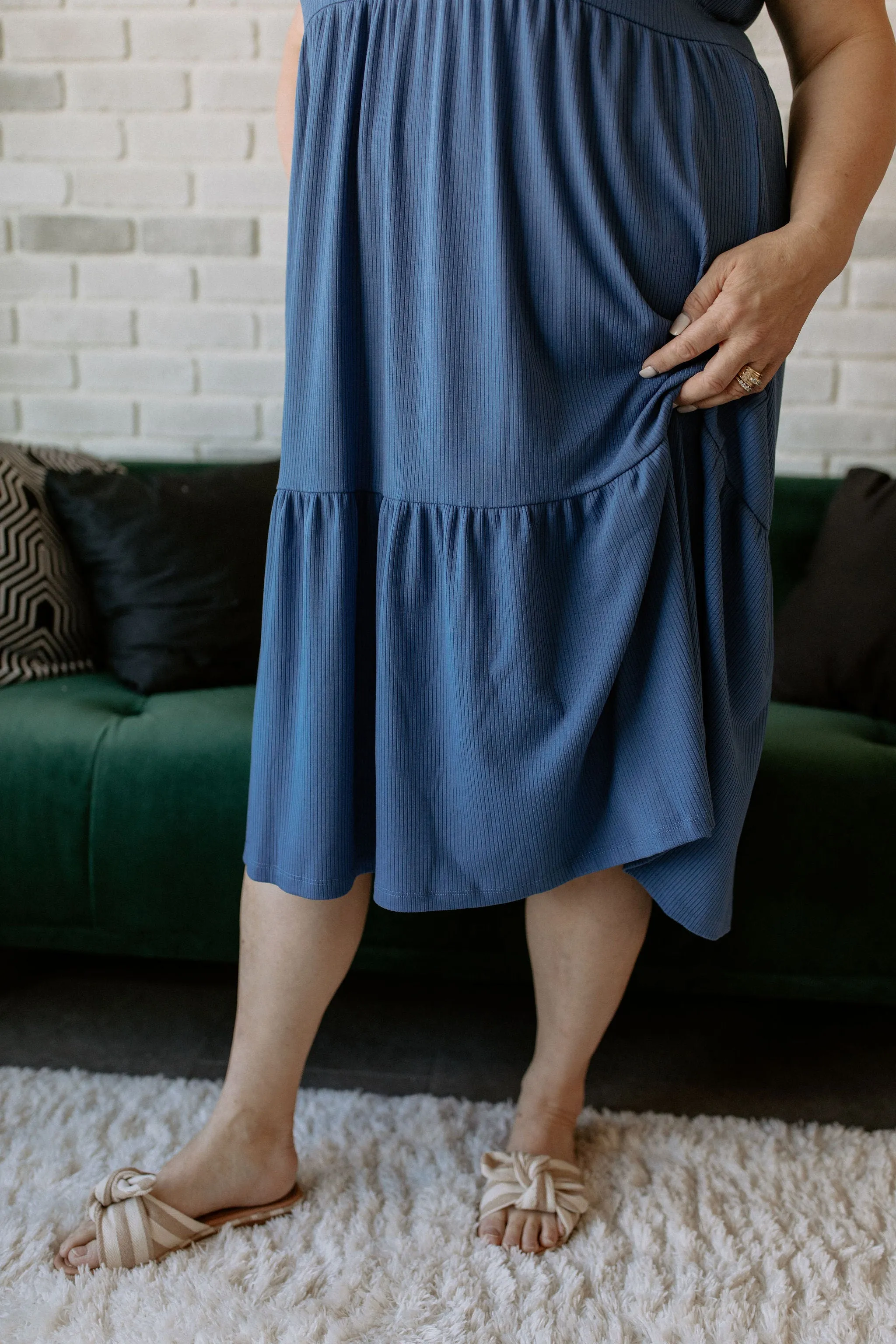 The Riley Ribbed Tank Dress by NLT - Denim Blue - PLUS