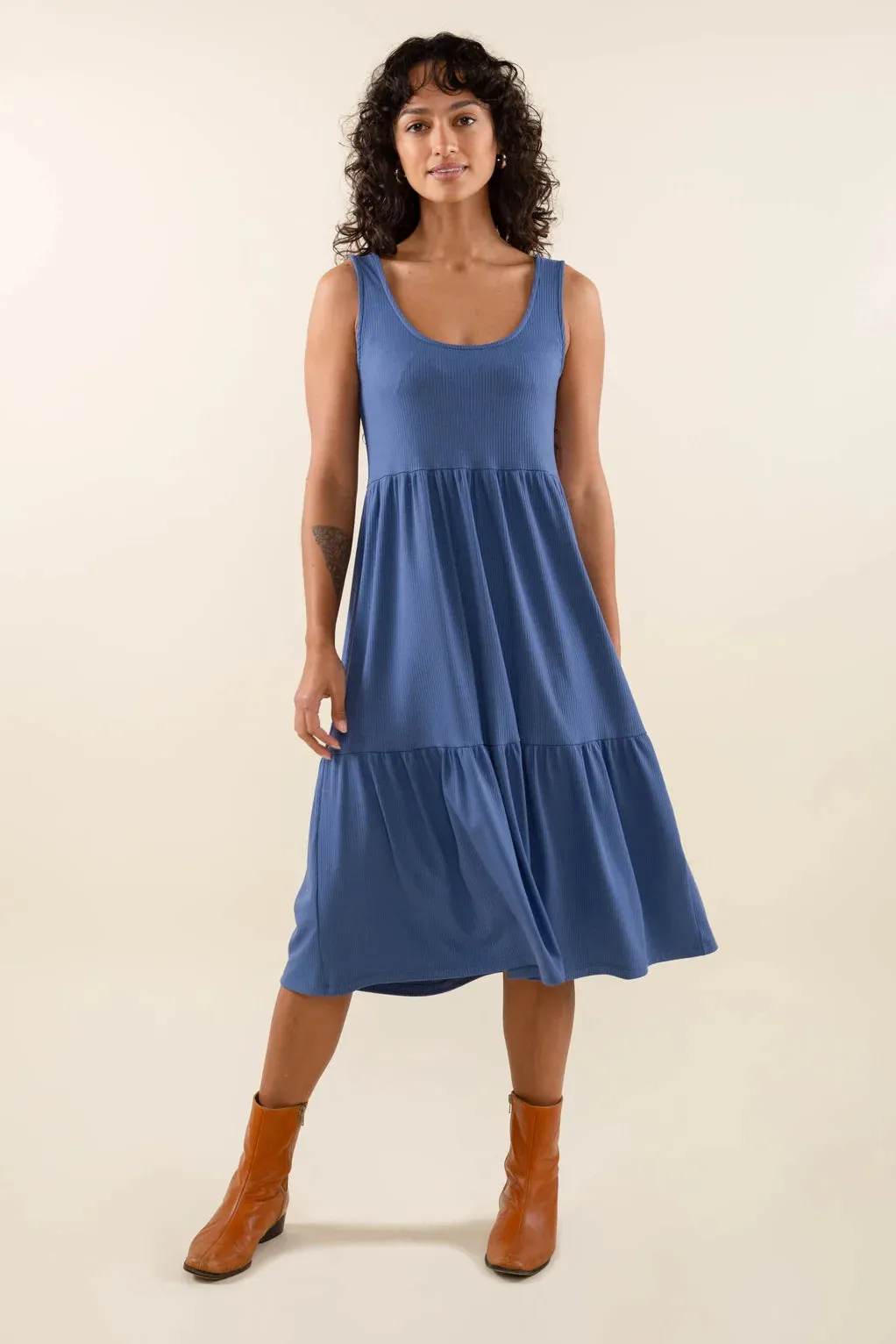 The Riley Ribbed Tank Dress by NLT - Denim Blue - PLUS