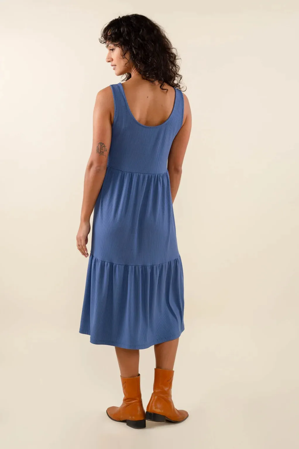 The Riley Ribbed Tank Dress by NLT - Denim Blue - PLUS