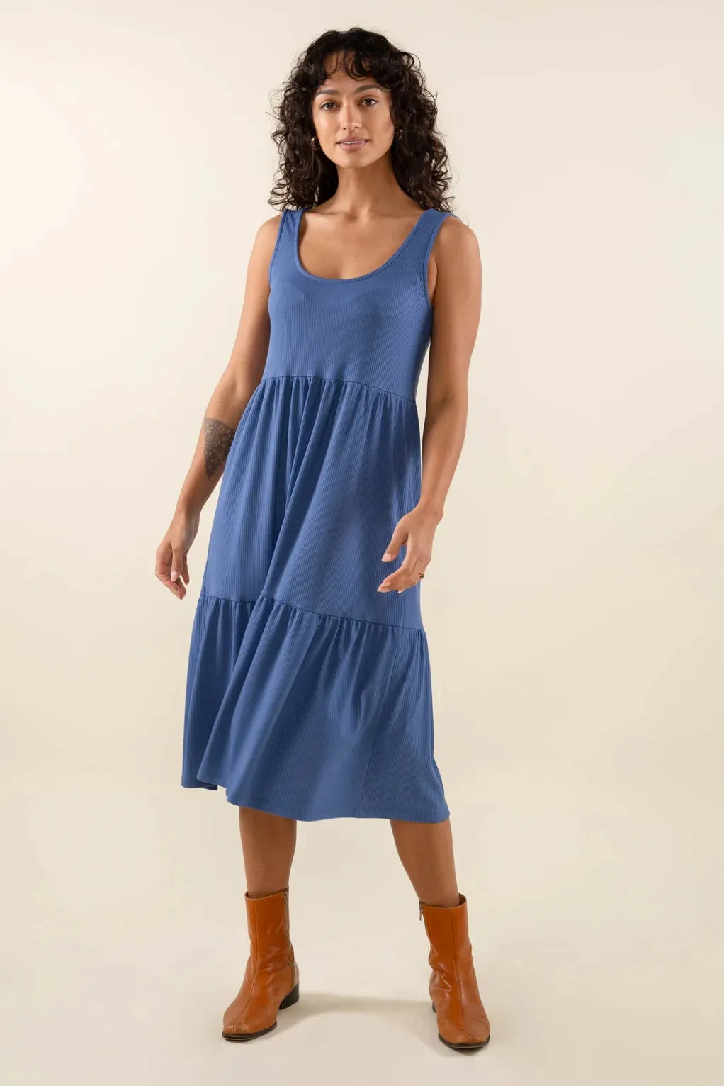 The Riley Ribbed Tank Dress by NLT - Denim Blue - PLUS