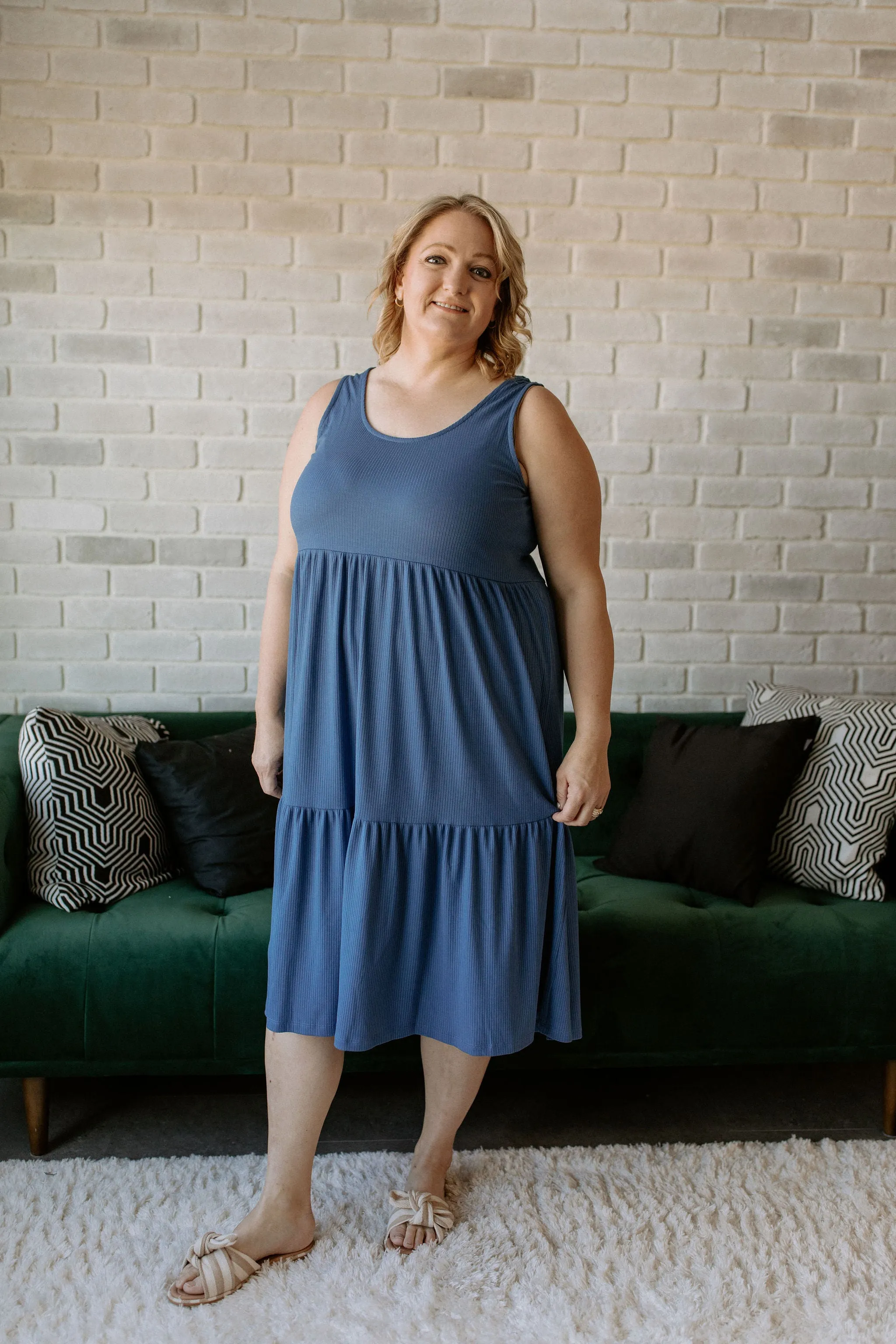 The Riley Ribbed Tank Dress by NLT - Denim Blue - PLUS