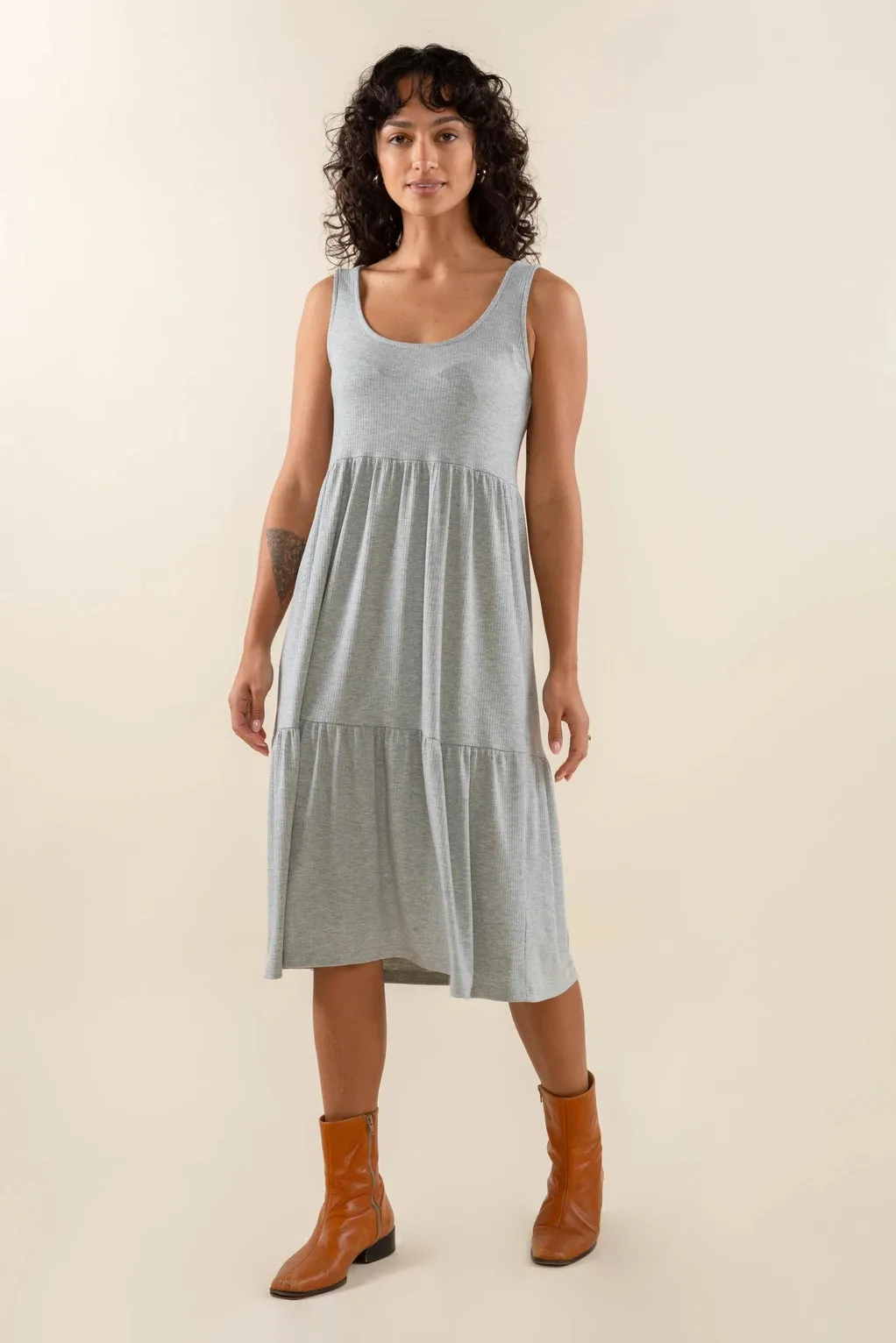 The Riley Ribbed Tank Dress by NLT - Heather Grey - PLUS