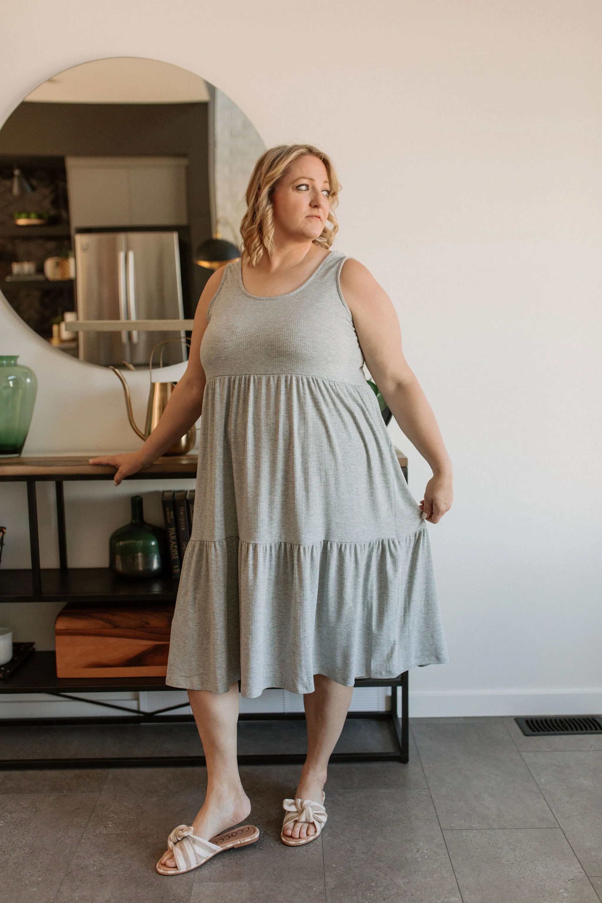 The Riley Ribbed Tank Dress by NLT - Heather Grey - PLUS