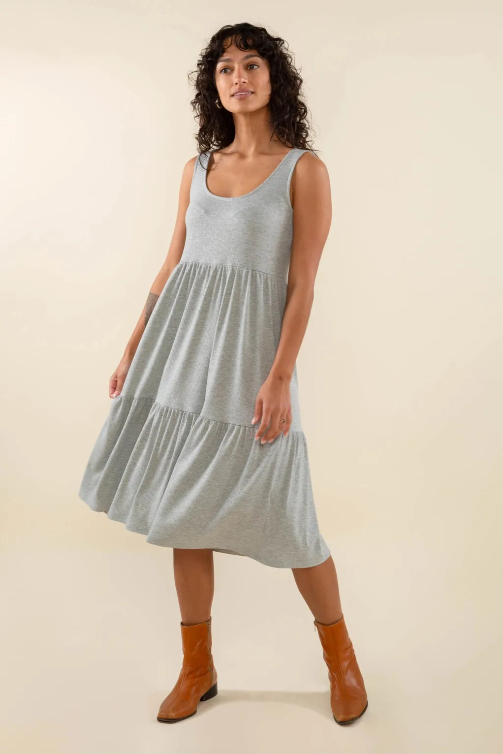 The Riley Ribbed Tank Dress by NLT - Heather Grey - PLUS