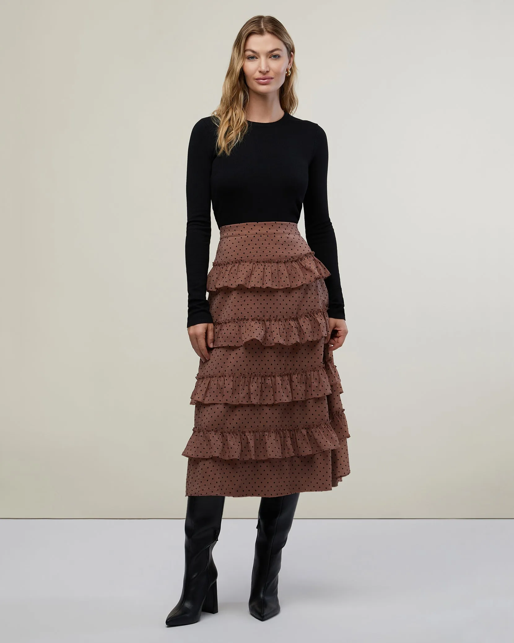 Tiered Ruffle Midi Skirt