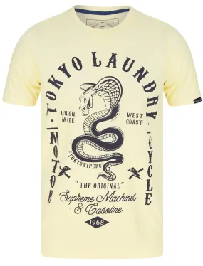 Tokyo Vipers Motif Cotton Jersey T-Shirt in Pastel Yellow - Tokyo Laundry