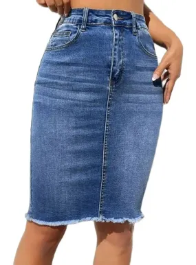 Trendy Slim Denim Blue Jean Skirt