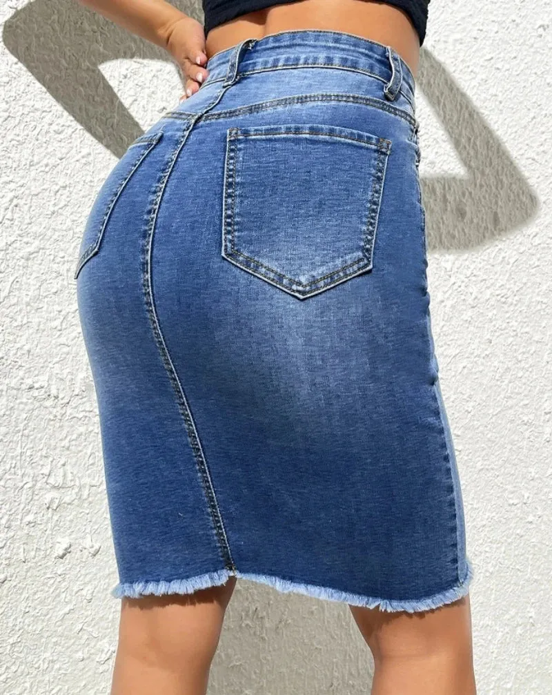 Trendy Slim Denim Blue Jean Skirt