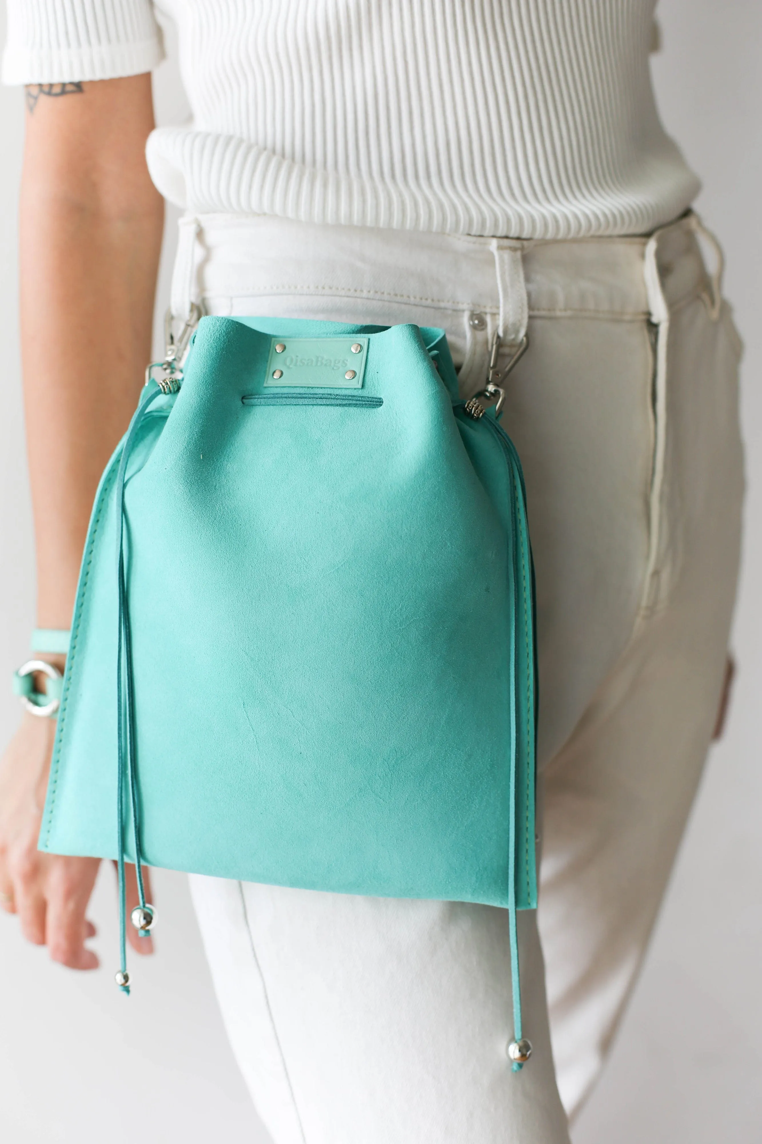 Turquoise Suede Pouch Bag