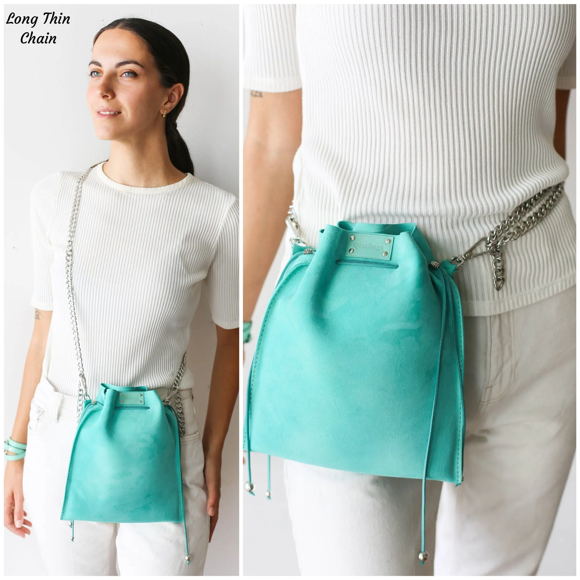 Turquoise Suede Pouch Bag